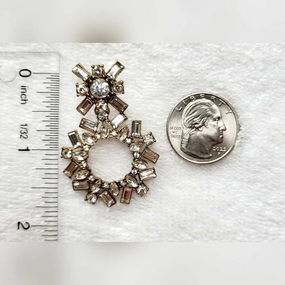 Rhinestone Circle Drop Statement Earrings / Pierced